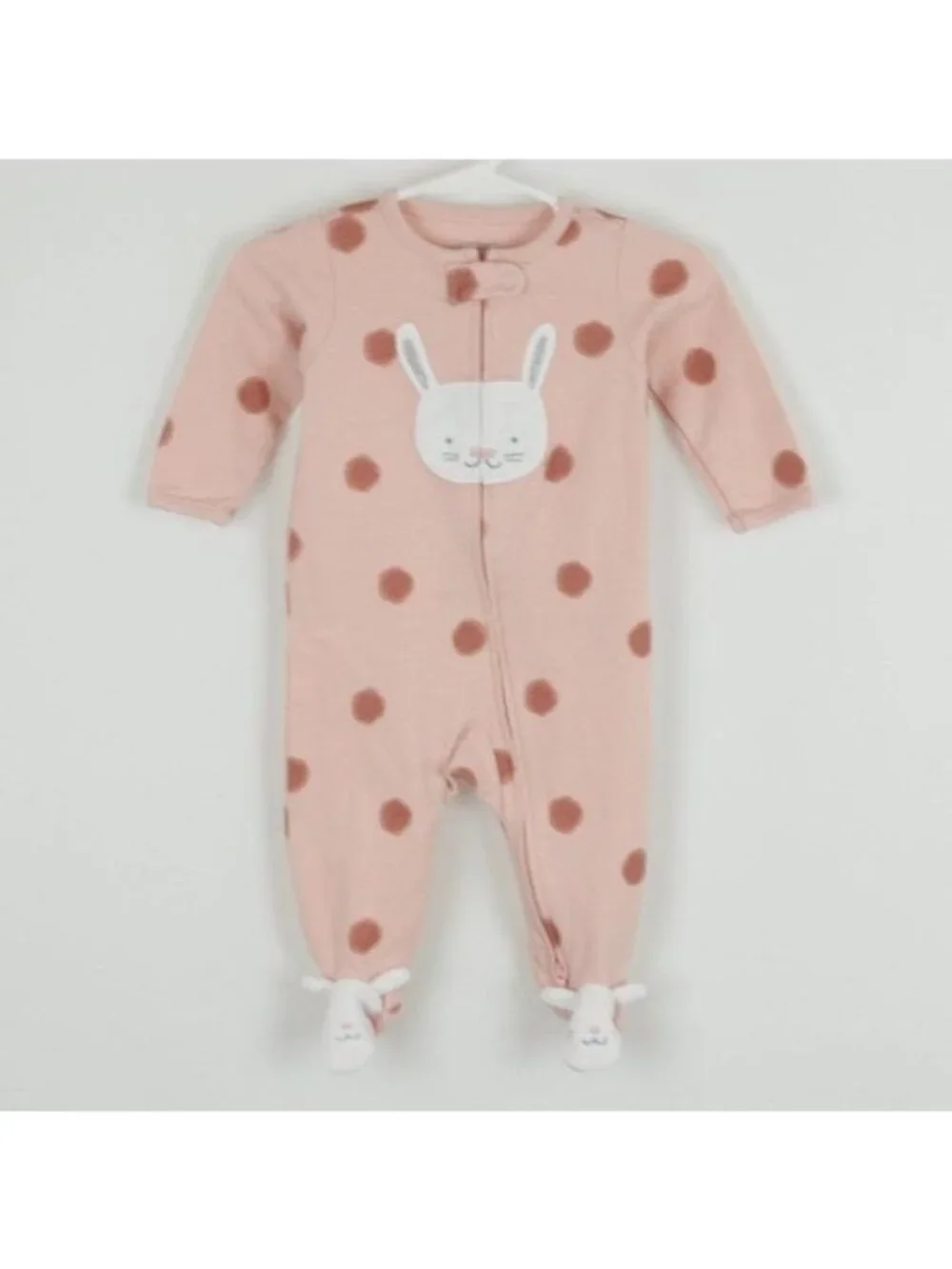 Carter's Infant Size 6 Months Pink Polka Dot Bunny Full Zip Footie Pajamas